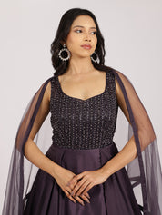 Plum Purple Embellished Gown with Dupatta