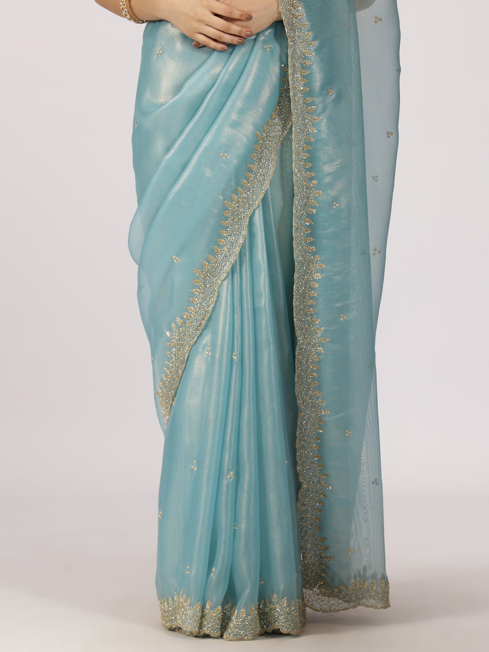 Sky Blue Organza Embellished Saree