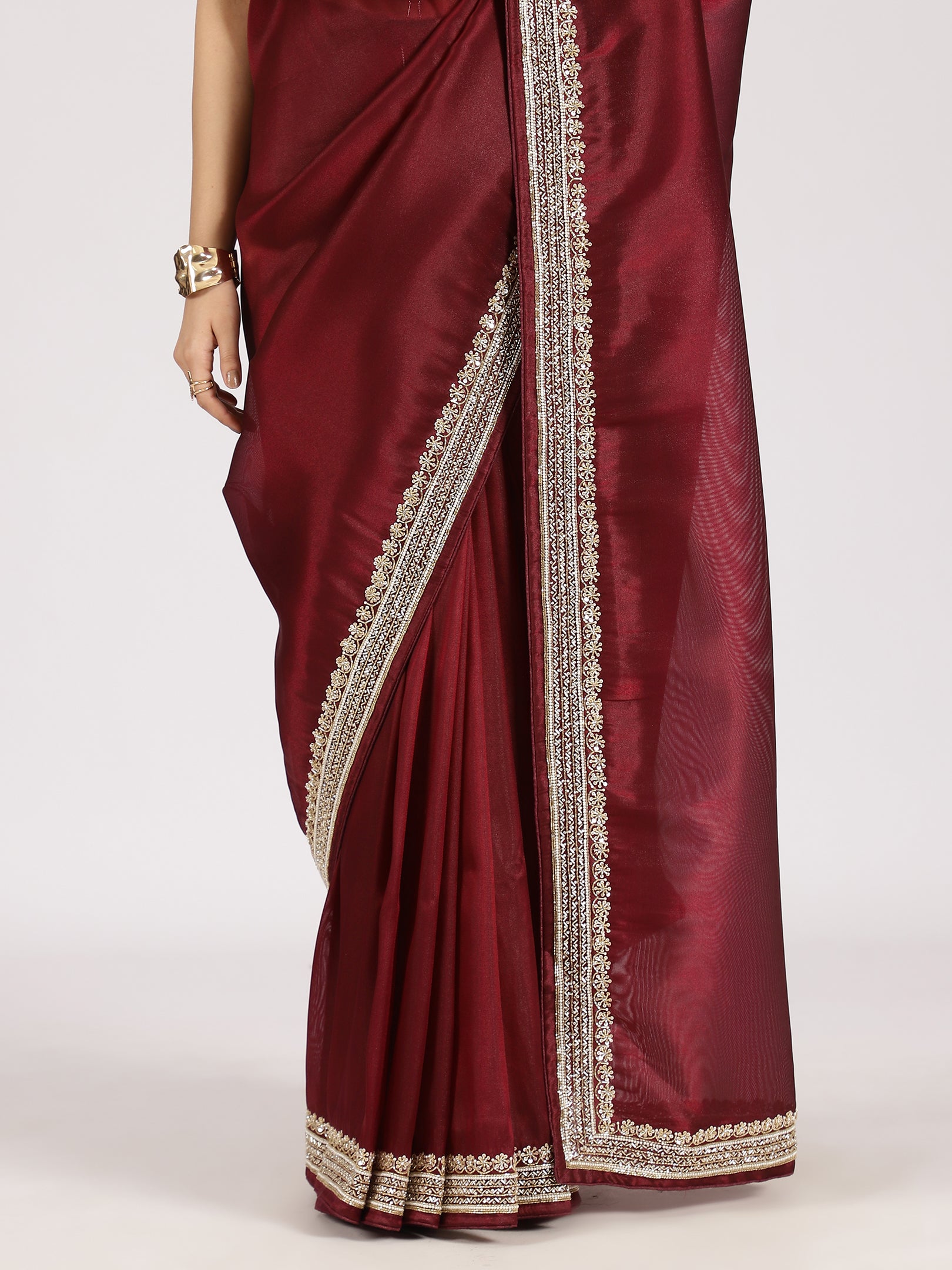 Maroon Silk Embellished Designer Saree