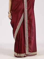 Maroon Silk Embellished Designer Saree