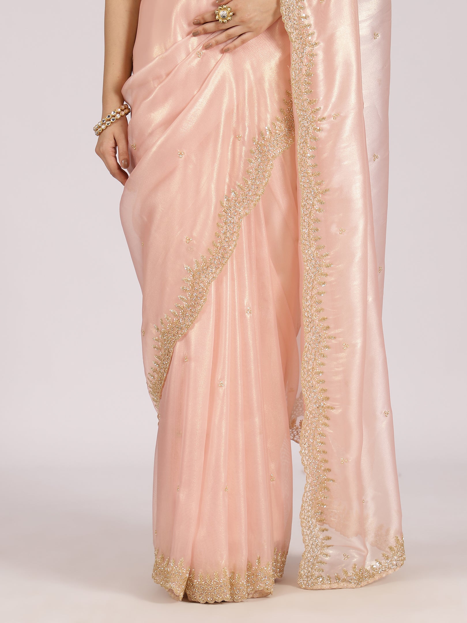 Pastel Pink Organza Embellished Saree