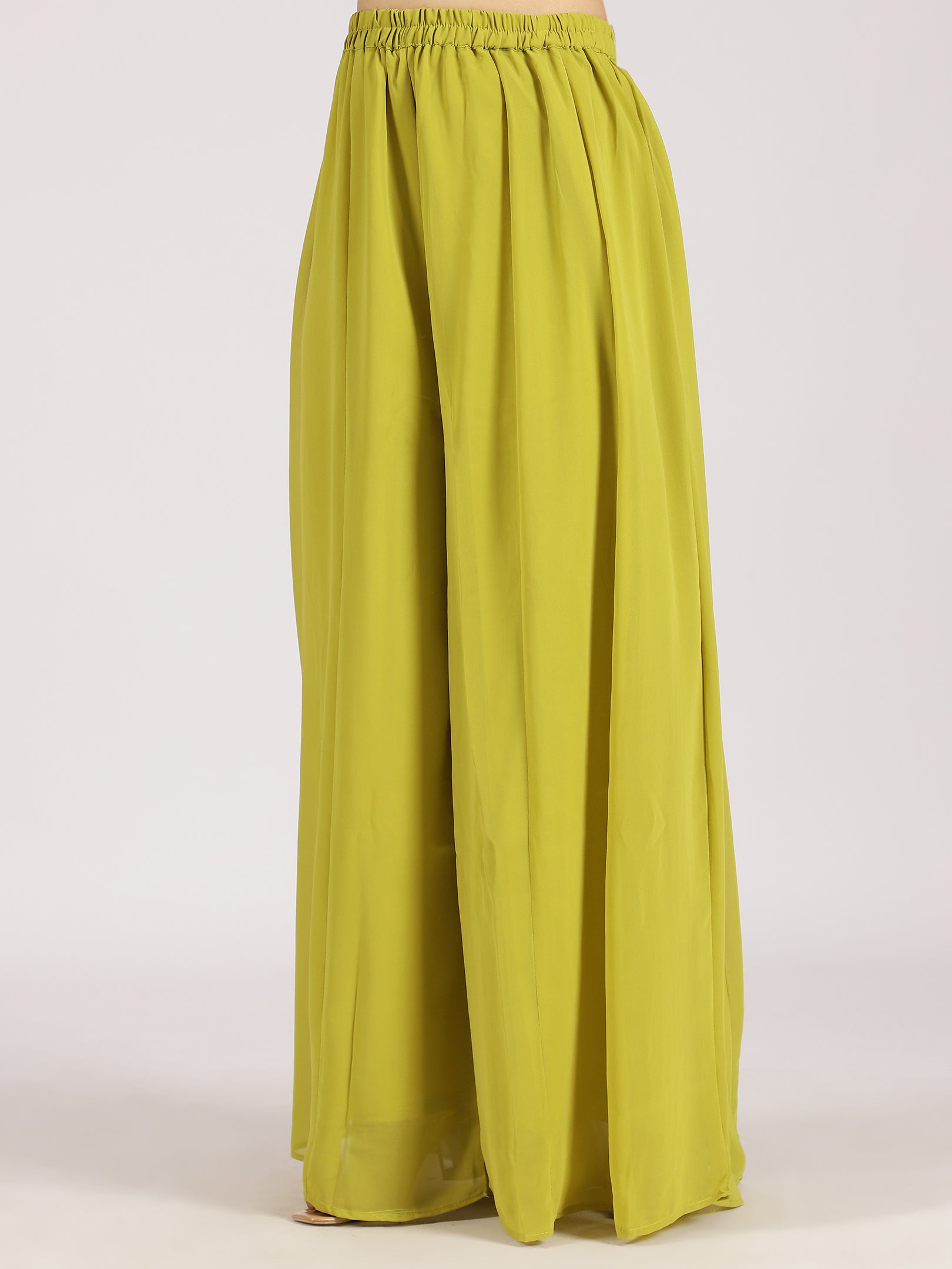 Lime Green Mirror Work Georgette Palazzo Suit Set