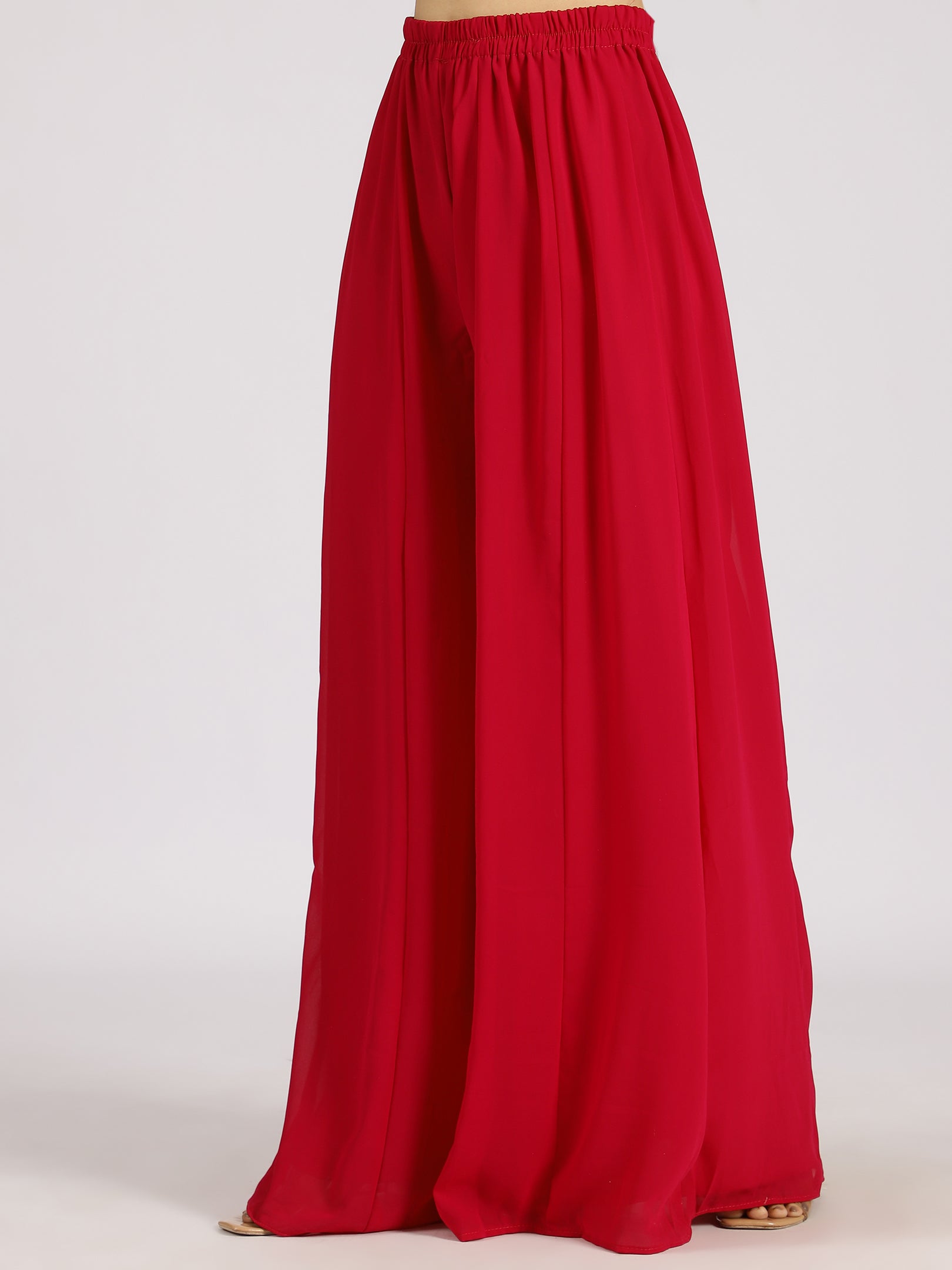 Red Sleeveless Embroidered Peplum Kurta Set with Palazzo and Dupatta