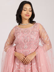 Blush Pink Embroidered Net Lehenga Set