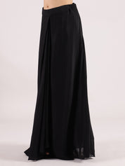 Sophisticated Black Georgette Palazzo Suit with Pearl Beadwork Blouse & Overcoat