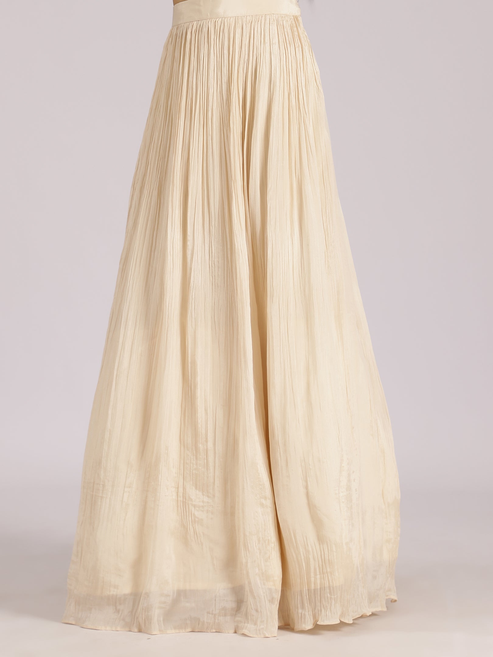 Ivory Gold Embroidered Anarkali Gown with High Neck