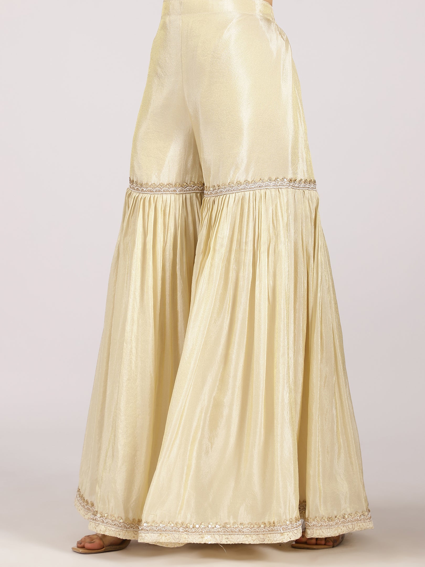 Ivory Gold Embroidered Sharara Suit with Dupatta