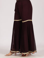 Maroon Heavily Embroidered Georgette Sharara Suit Set