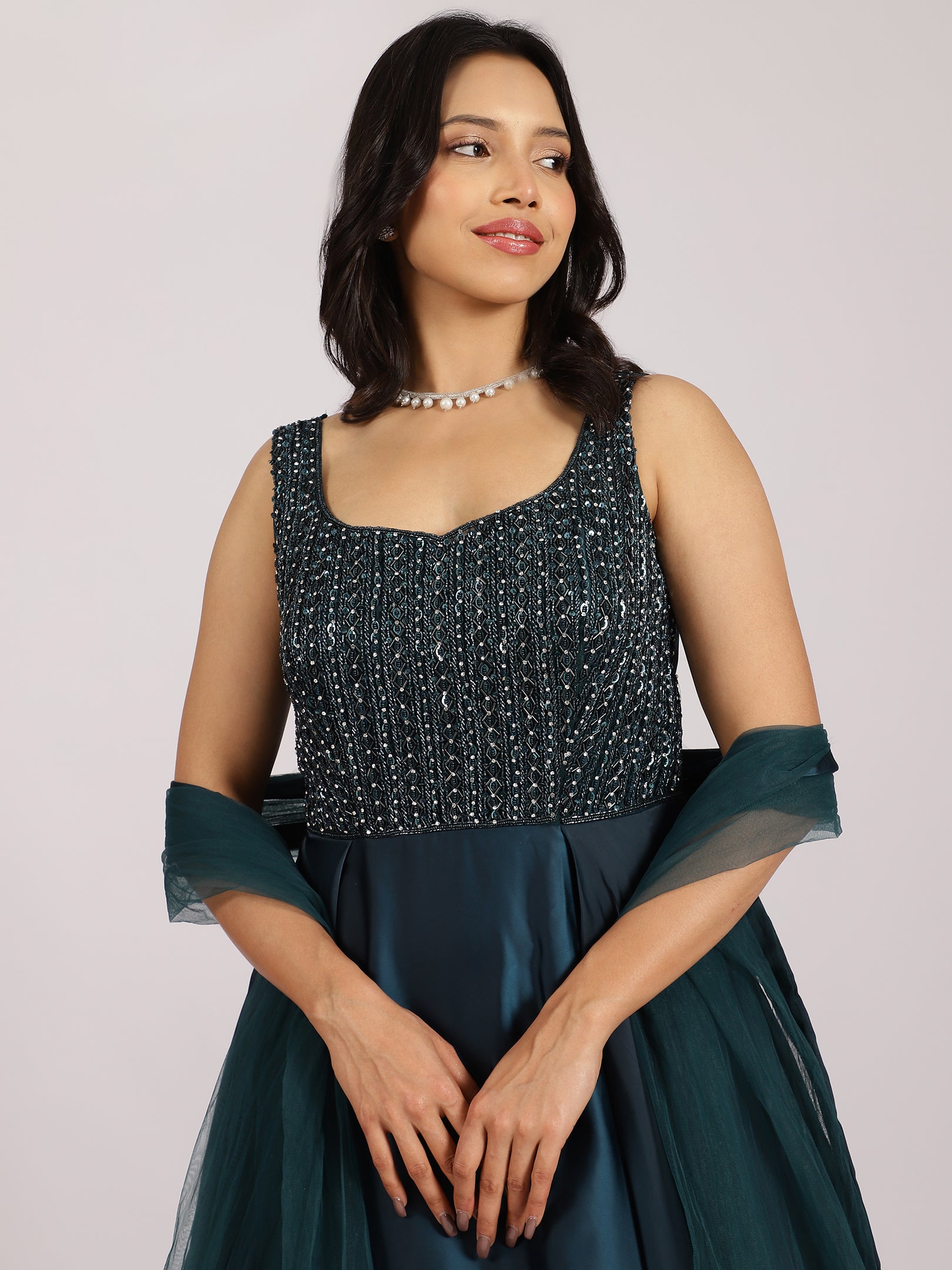 Midnight Blue Embellished Gown with Dupatta
