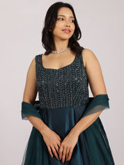 Midnight Blue Embellished Gown with Dupatta