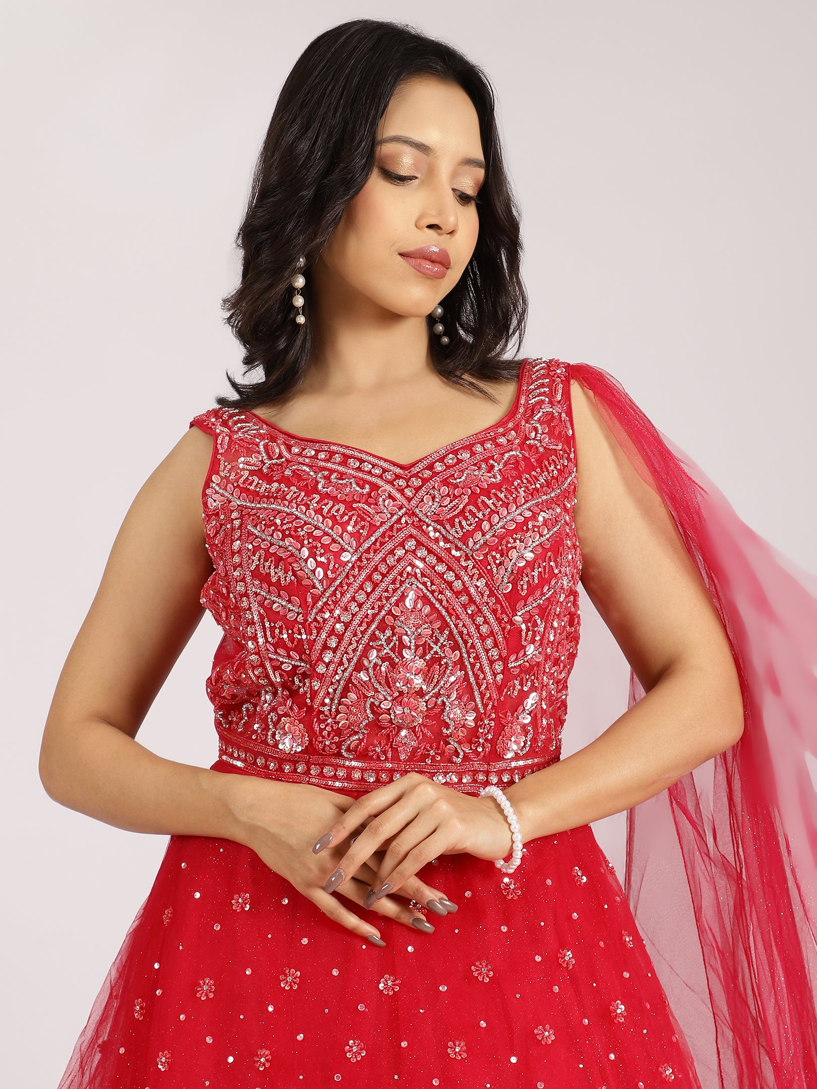 Ravishing Red Embroidered Gown