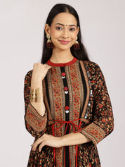 Traditional Black and Red Floral Anarkali Kurta Set