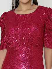 Elegant Magenta Gowns  with Knitted Sequin Work