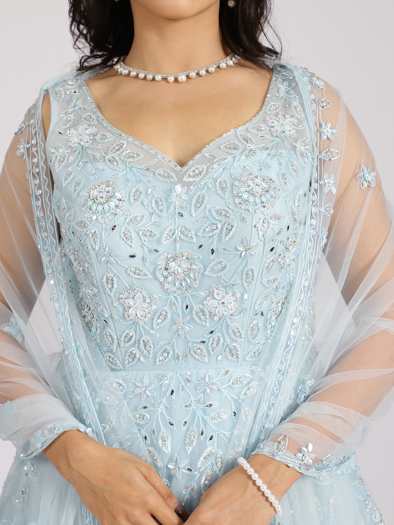 Dreamy Sky Blue Embroidered Lehenga Set