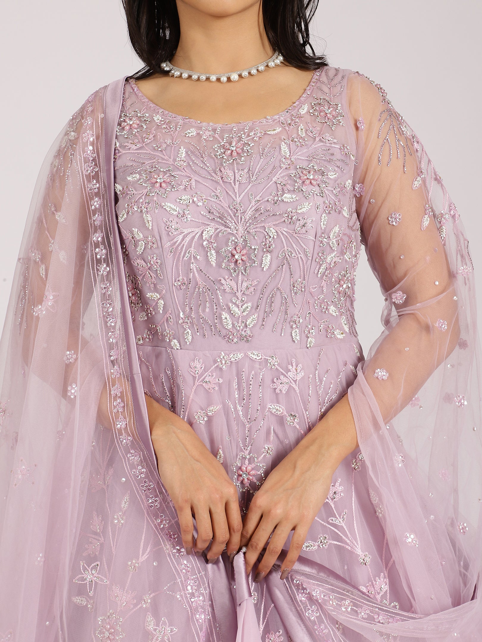 Ethereal Lavender Embroidered Net Lehenga Set