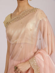 Pastel Pink Organza Embellished Saree