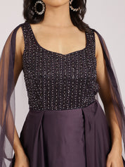 Plum Purple Embellished Gown with Dupatta