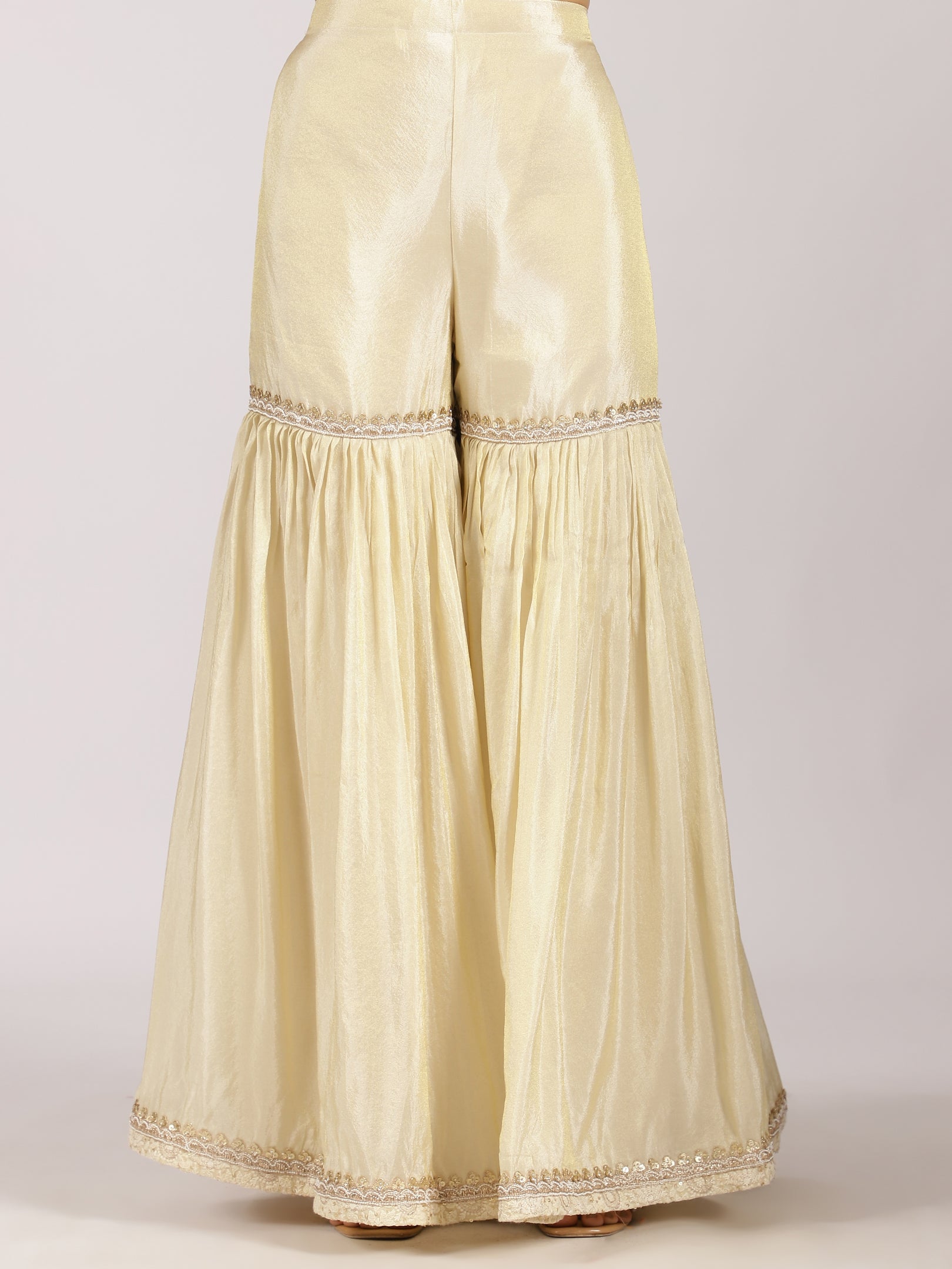 Ivory Gold Embroidered Sharara Suit with Dupatta