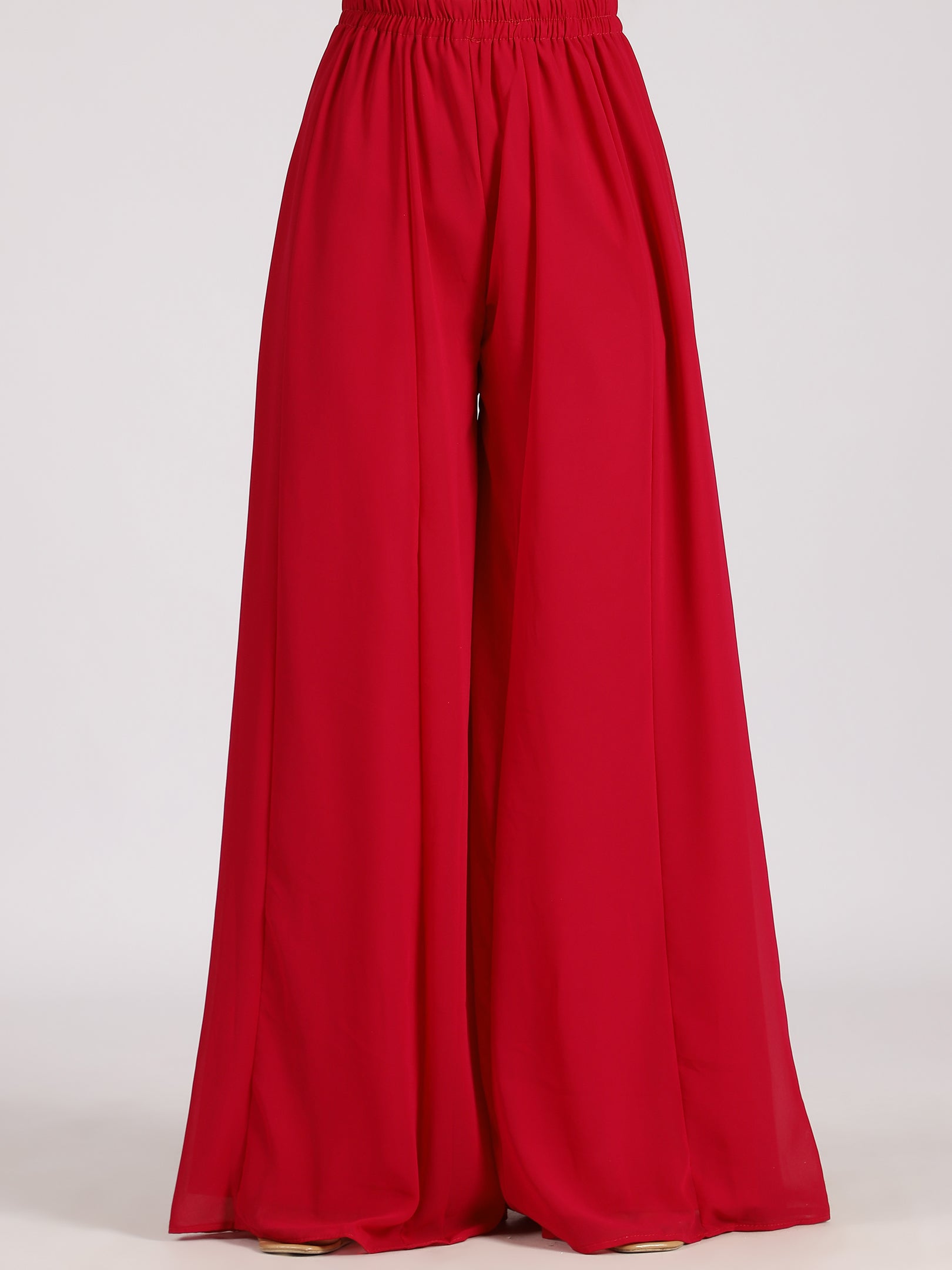 Red Sleeveless Embroidered Peplum Kurta Set with Palazzo and Dupatta