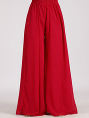 Red Sleeveless Embroidered Peplum Kurta Set with Palazzo and Dupatta