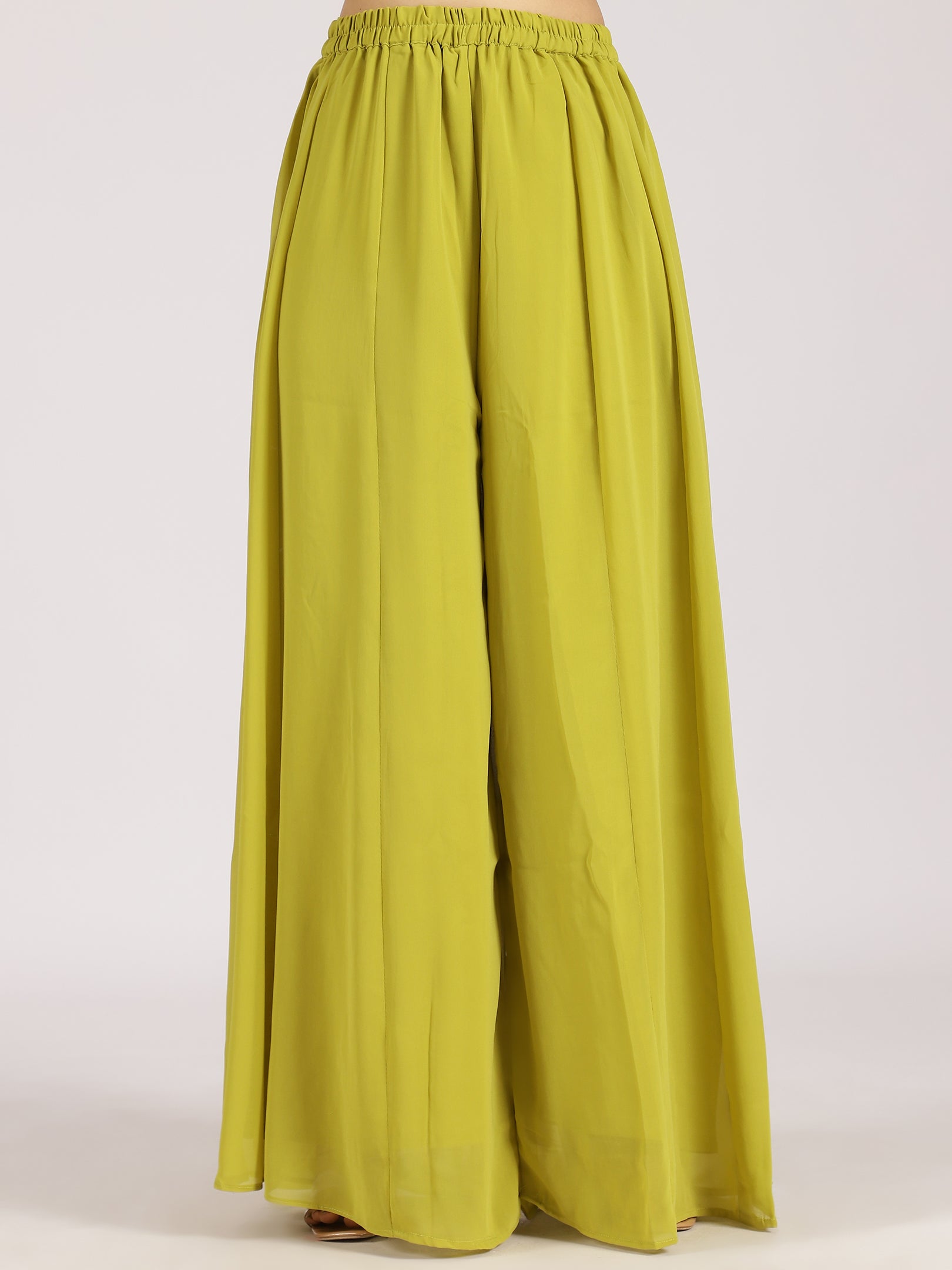 Lime Green Mirror Work Georgette Palazzo Suit Set