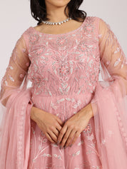 Blush Pink Embroidered Net Lehenga Set