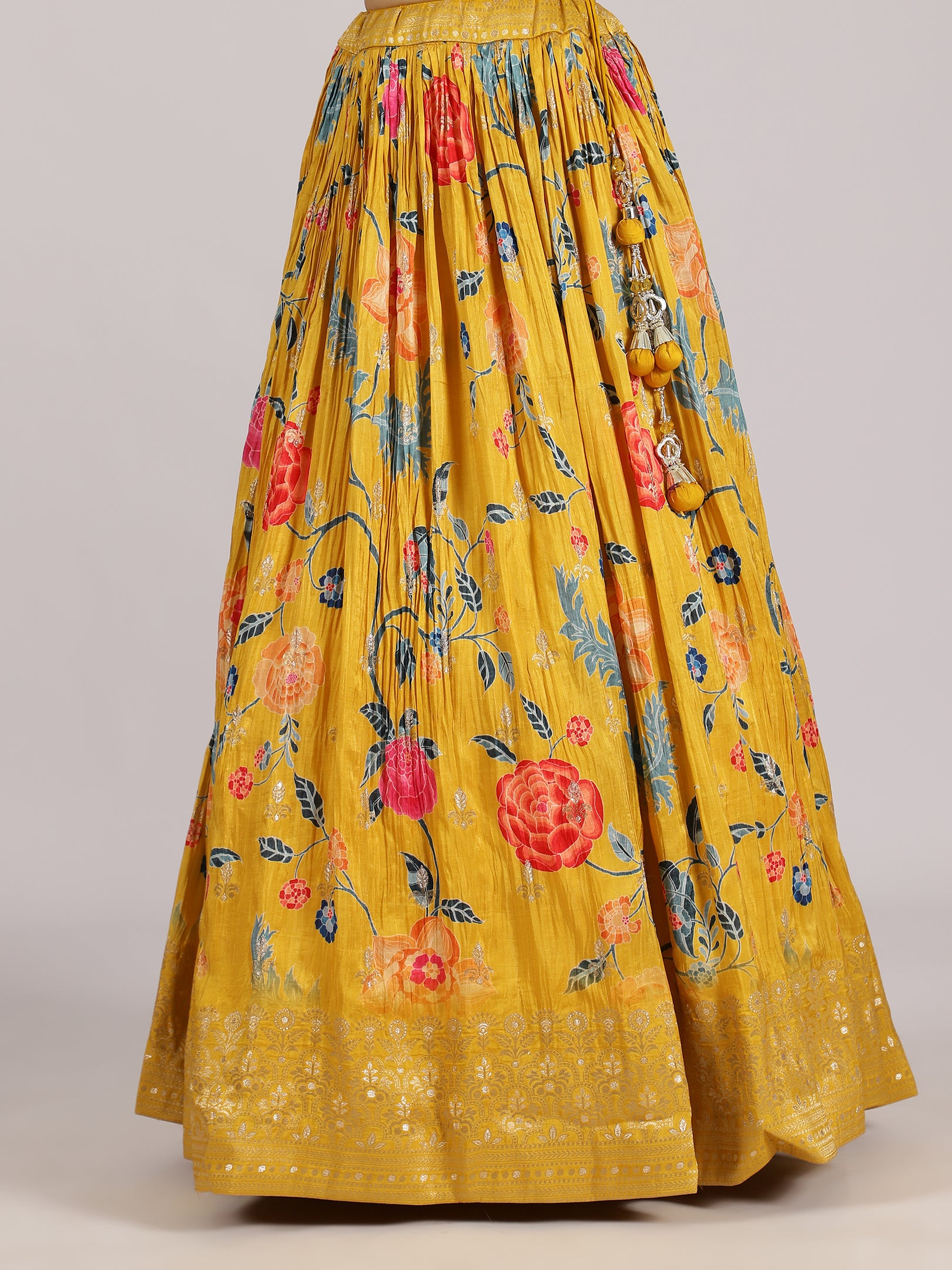 Mustard Yellow Floral Embroidered Lehenga Set
