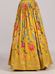 Mustard Yellow Floral Embroidered Lehenga Set
