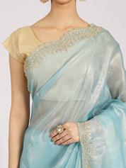 Sky Blue Organza Embellished Saree