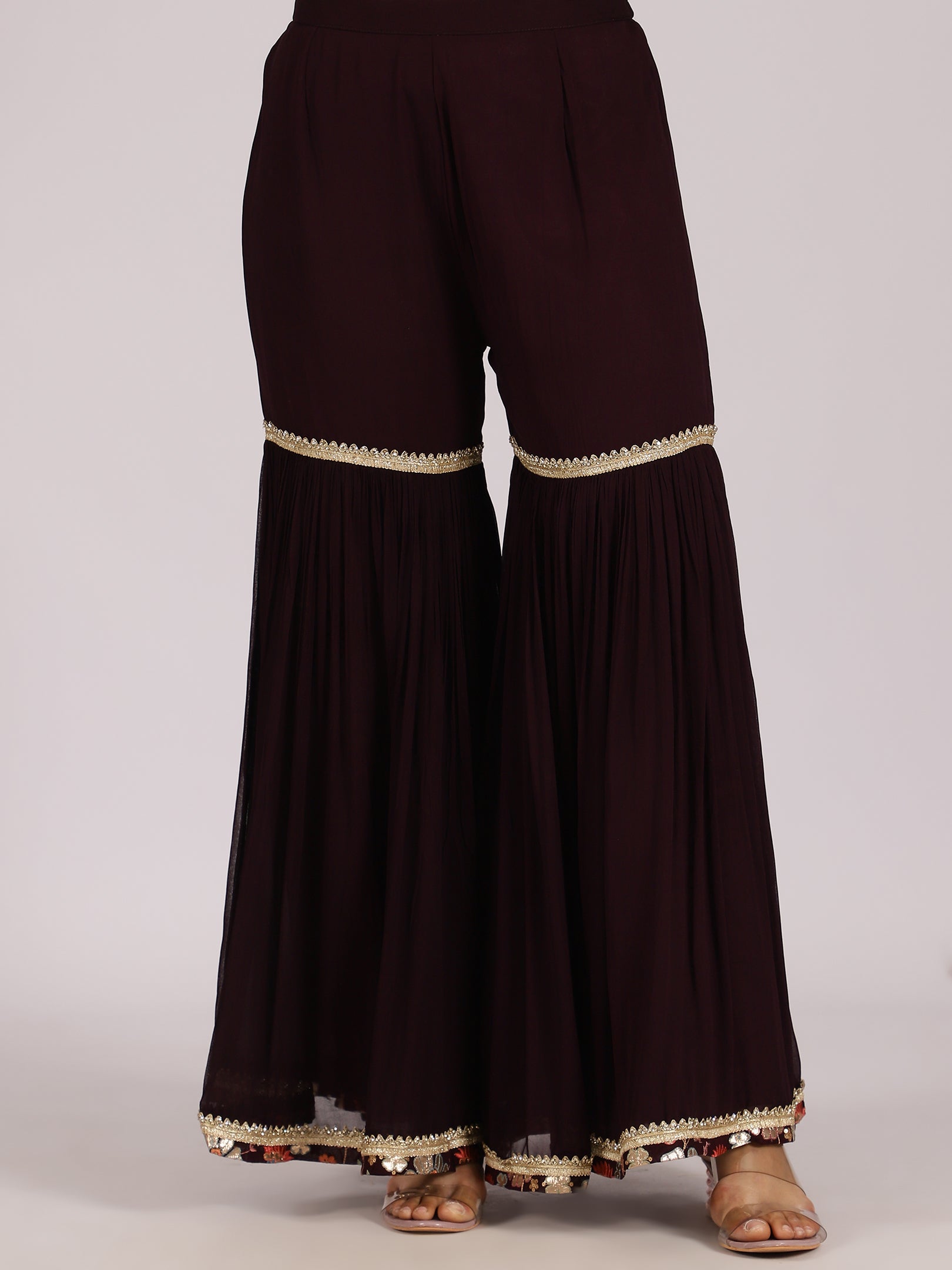 Maroon Heavily Embroidered Georgette Sharara Suit Set