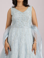 Elegant Ice-Blue Embroidered Gown