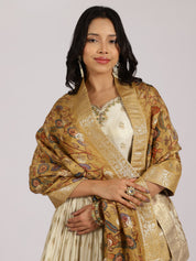 Ivory Gold Anarkali Gown with Banarasi Dupatta & Embroidered Detailing