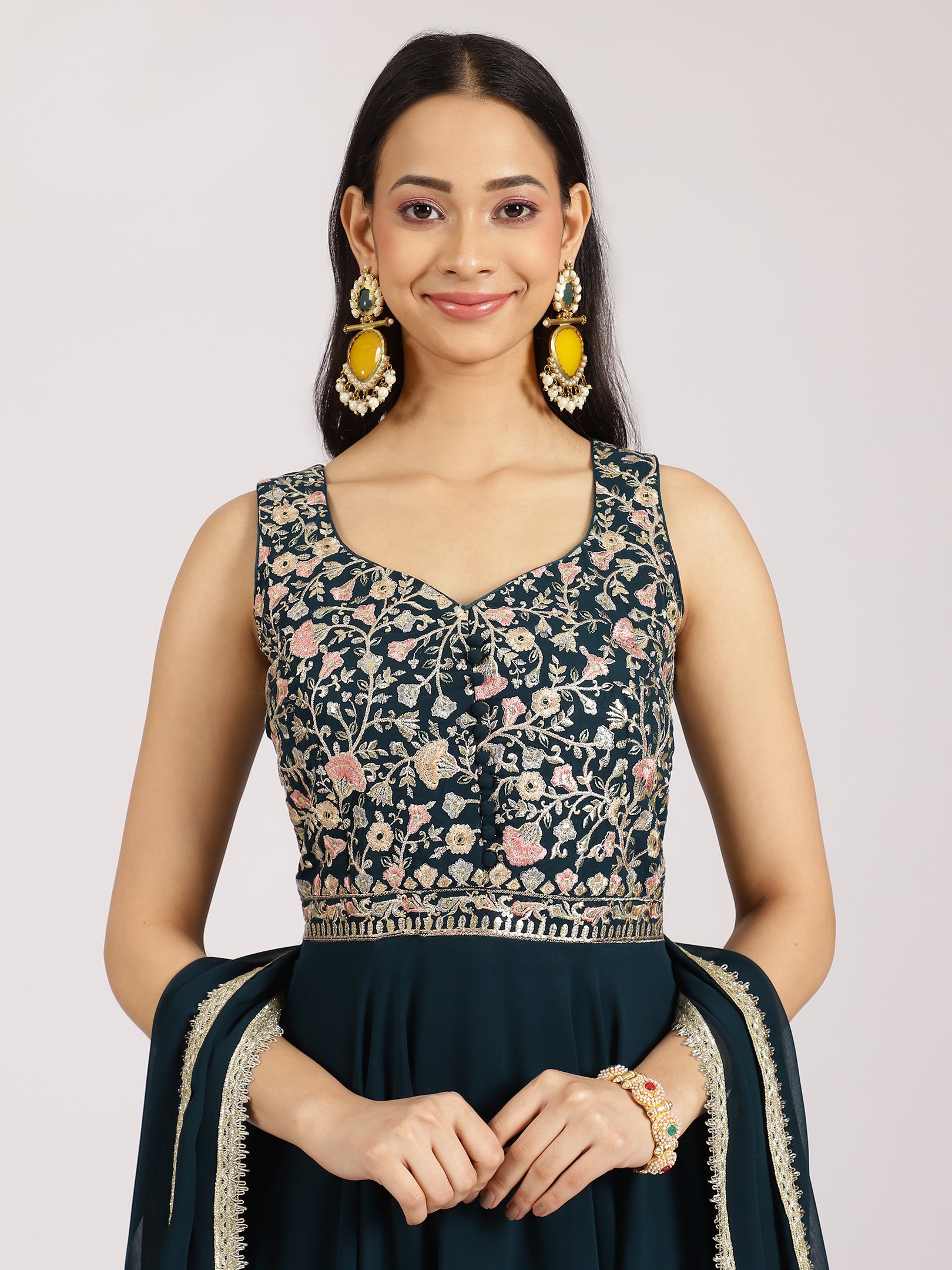 Elegant Teal Embroidered Palazzo Set with Dupatta