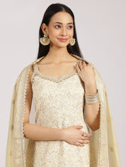 Ivory Gold Embroidered Sharara Suit with Dupatta
