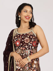 Maroon Heavily Embroidered Georgette Sharara Suit Set