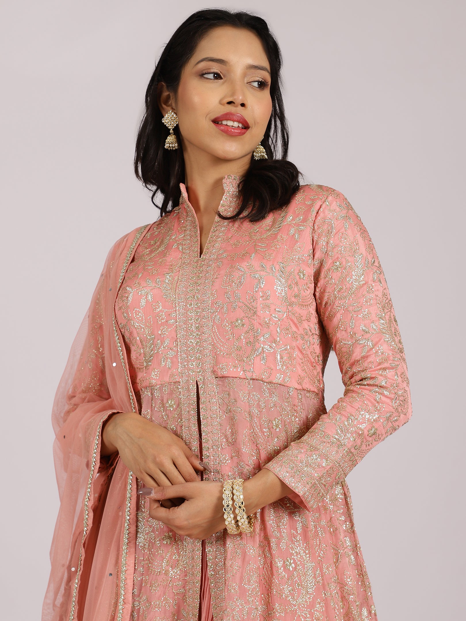 Elegant Peach Embroidered Anarkali Suit