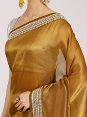 Mustard Silk Saree with Silver Sequin Border