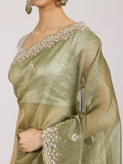 Olive Green Zari Embroidered Silk Saree