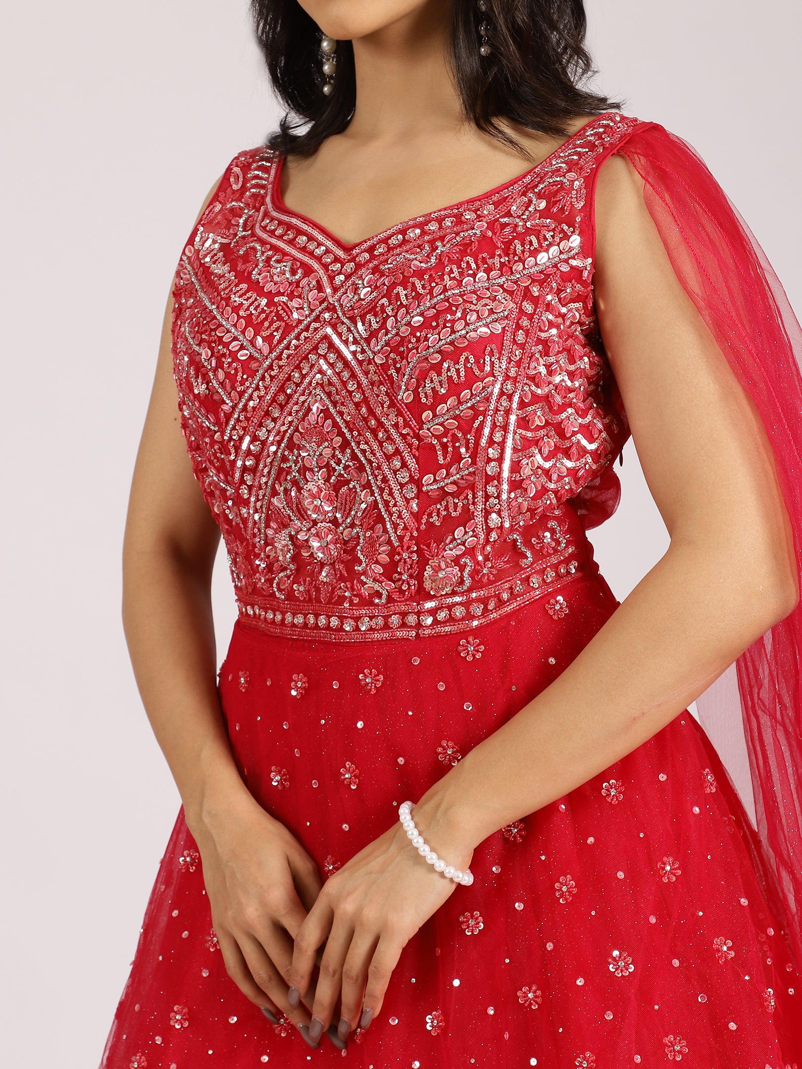 Ravishing Red Embroidered Gown