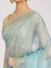 Sky Blue Organza Embellished Saree