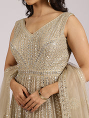 Champagne Gold Embroidered Silk Anarkali Gown