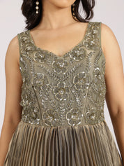 Elegant Olive Green Embroidered Pleated Lehenga Set