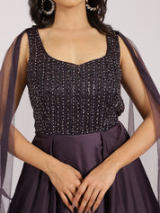 Plum Purple Embellished Gown with Dupatta