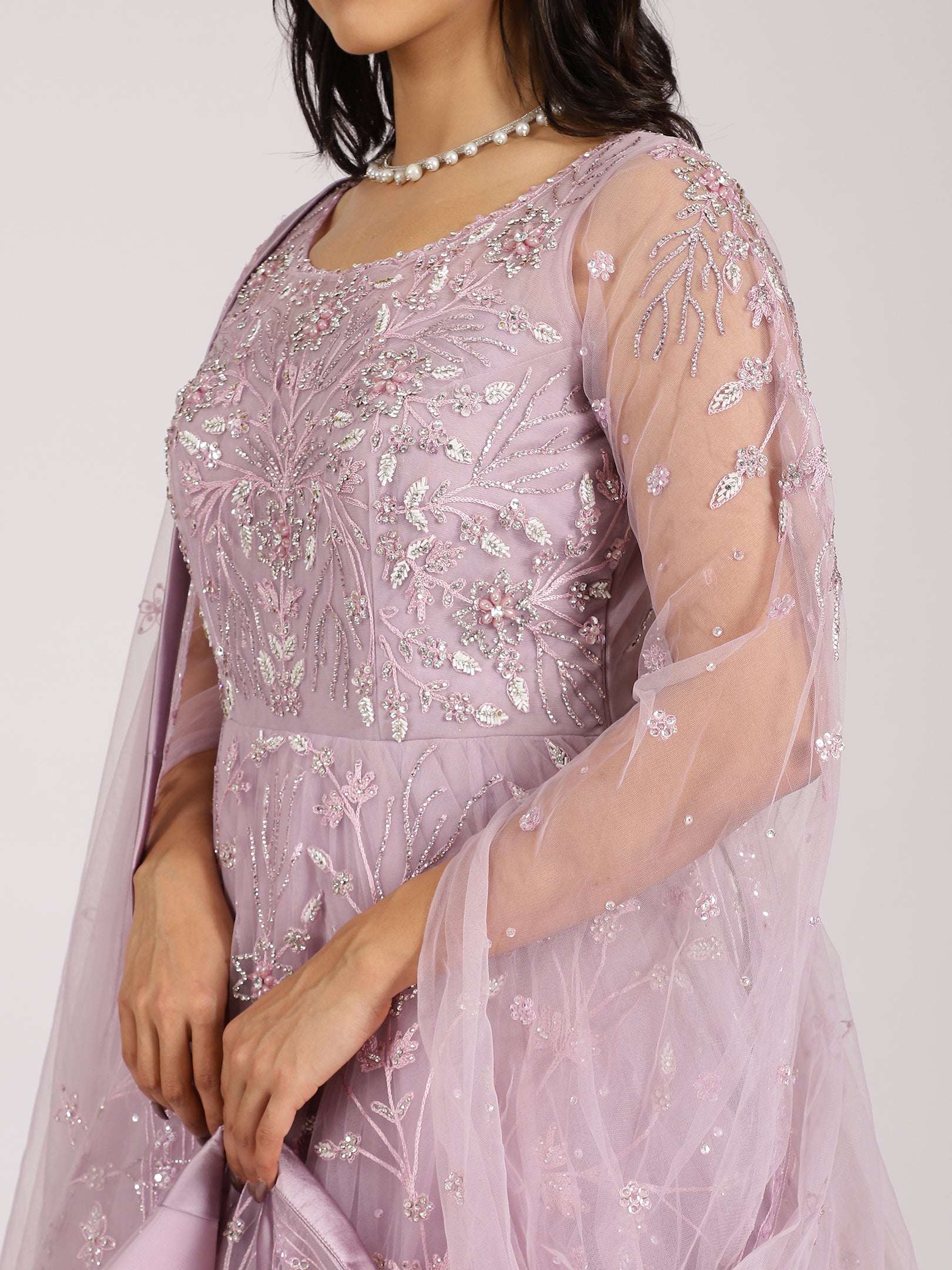 Ethereal Lavender Embroidered Net Lehenga Set