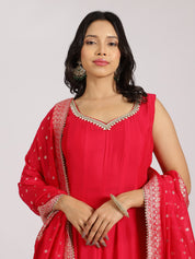 Red Embroidered Anarkali Set with Dupatta