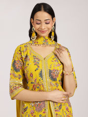 Yellow Embroidered Jacket Style Sharara Suit Set