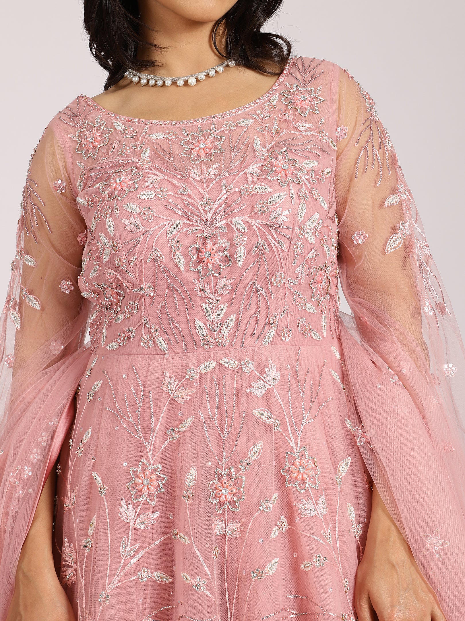 Blush Pink Embroidered Net Lehenga Set