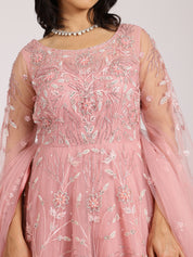 Blush Pink Embroidered Net Lehenga Set
