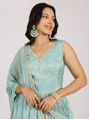 Sky Blue Embellished Anarkali Lehenga Set