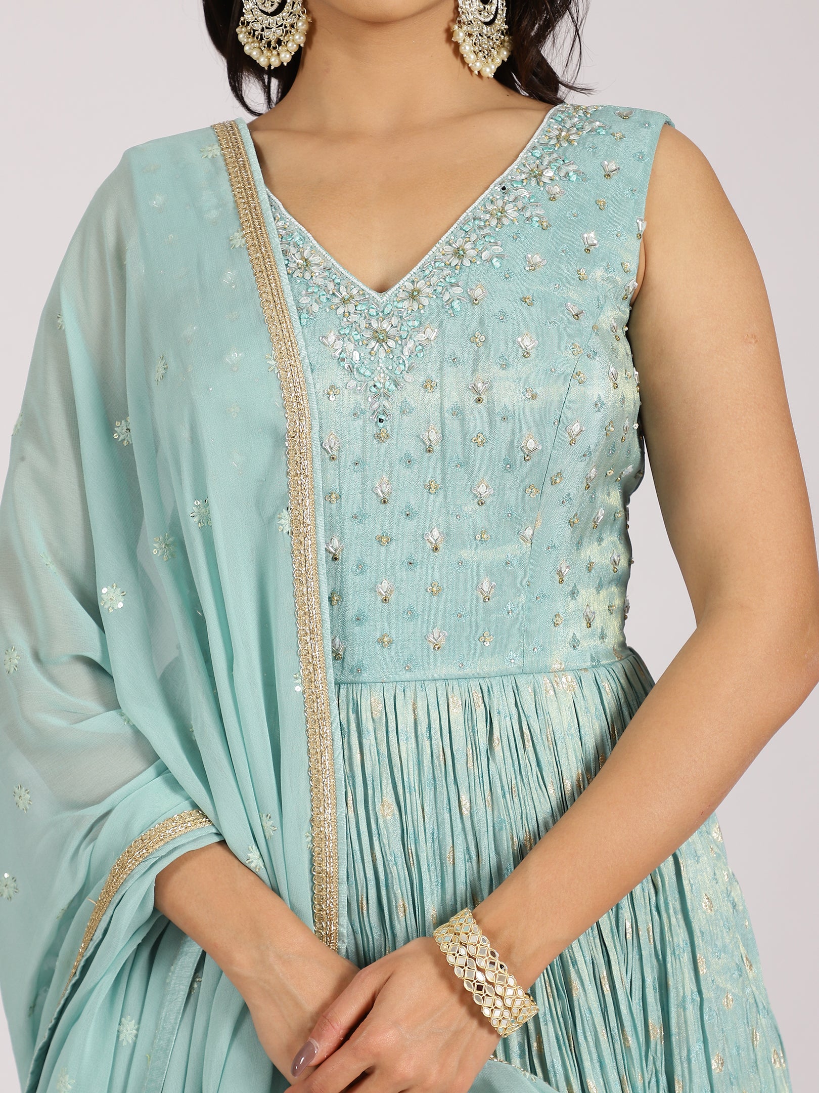 Sky Blue Embellished Anarkali Lehenga Set